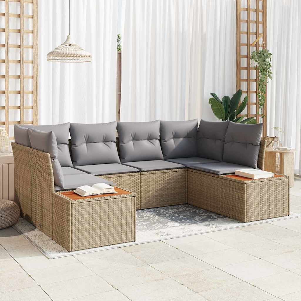 Garden Sofa Set 6 Pieces Beige Poly Rattan