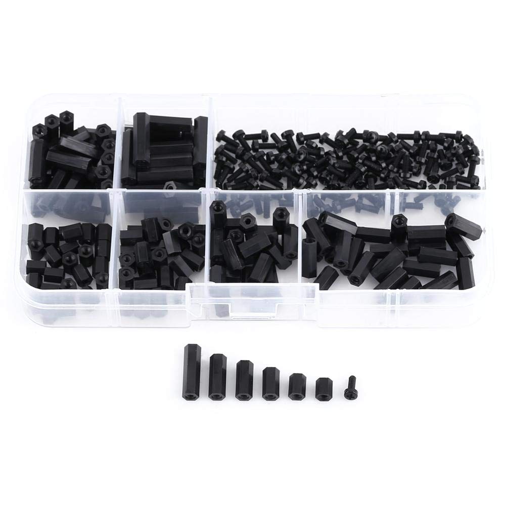250pcs Plastic Shims Standoffs Nylon Spacer Nylon M2 M3 Male Female Hex Column Standoff Screws Nuts Assortment Kit, for Communication Electroplating