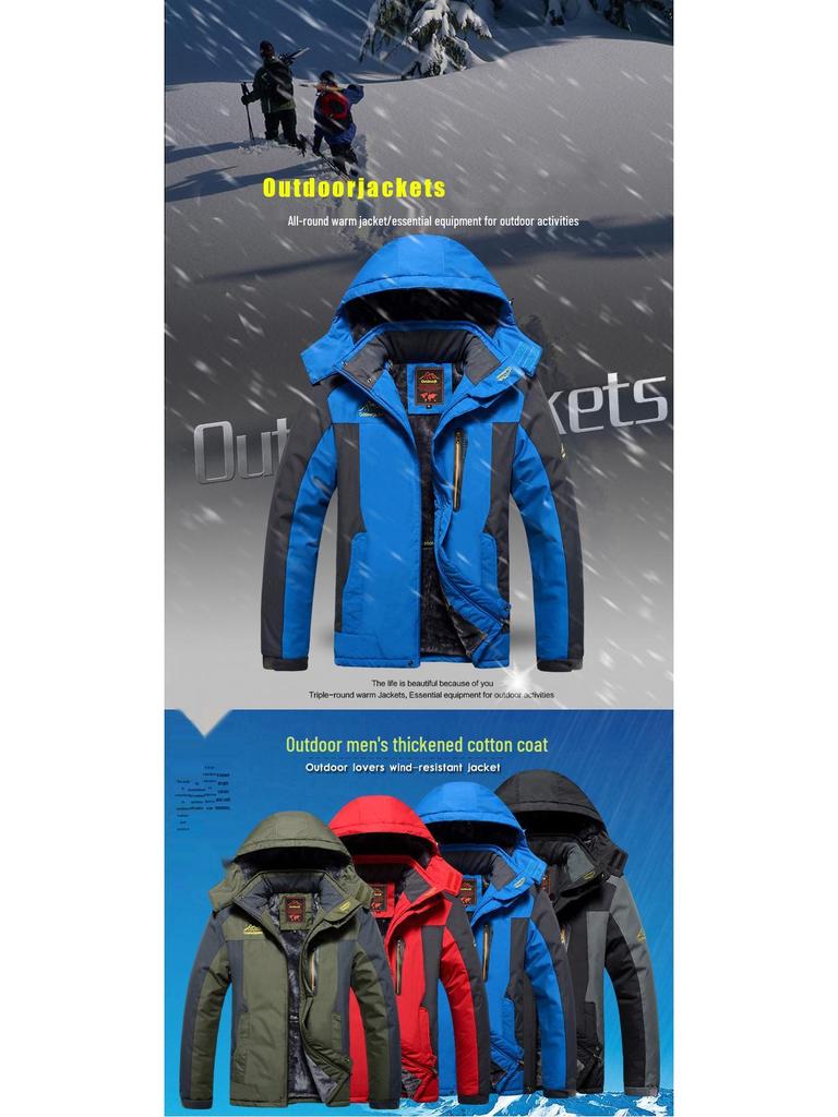 Men's Plus Size Fleece-Lined Winter Mountaineering Suit: Windproof, Rainproof, Thick, and Warm.