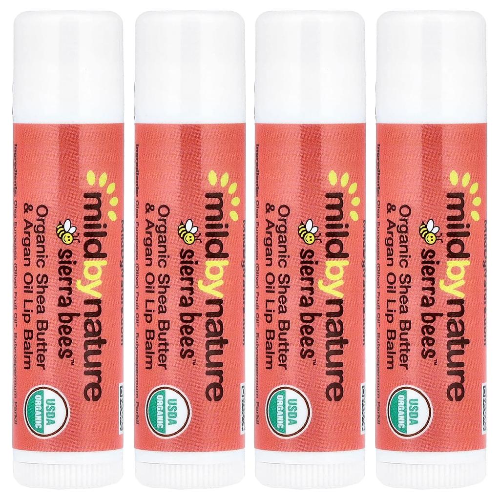Mild By Nature, Sierra Bees™, Organic Lip Balm, Shea Butter & Argan Oil, 4 Pack, 4.25g (0.15oz) Each