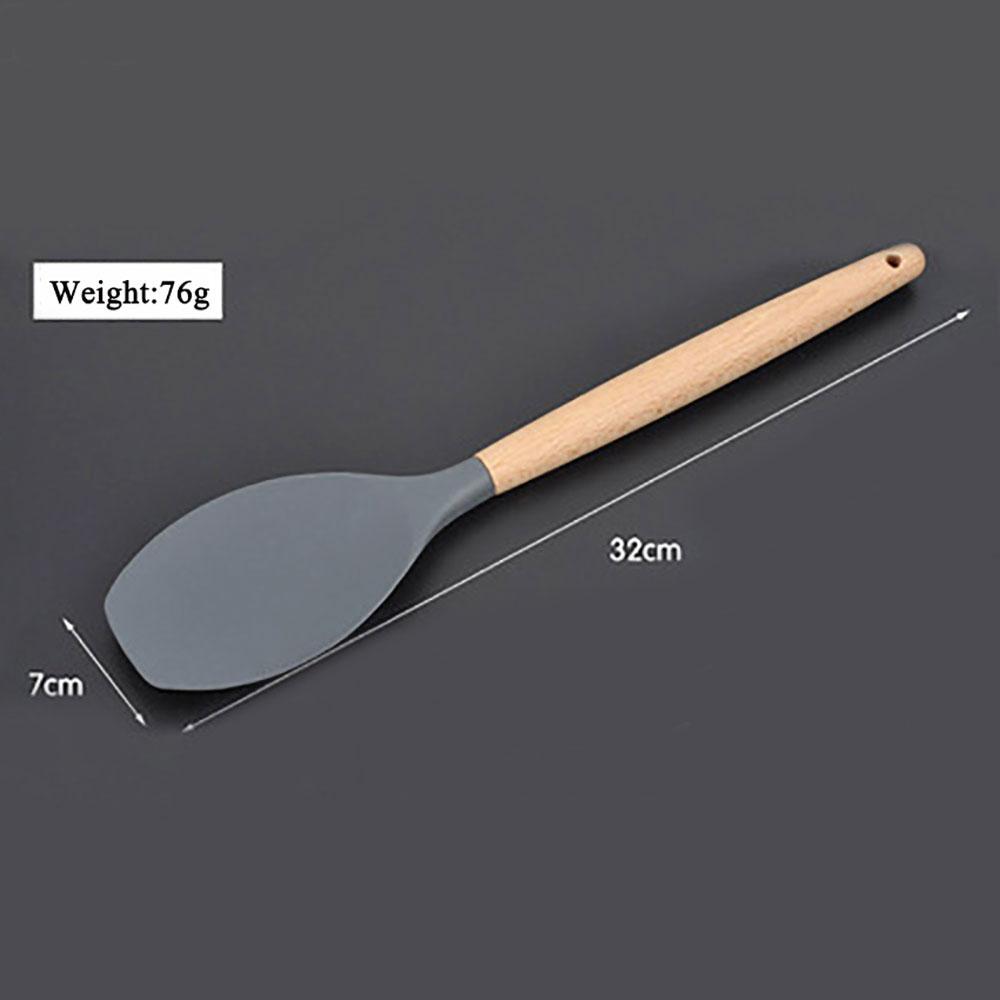Silicone World Cooking Kitchenware Tool Silicone Utensils With Wooden Multifunction Handle Non-Stick Spatula  Spoon Brush