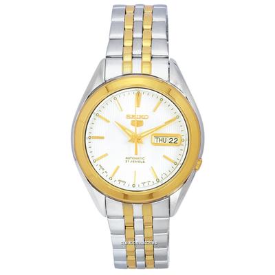 Generalüberholte Seiko 5 Zweifarbig Edelstahl Weißes Zifferblatt Automatik SNKL24J1 Herrenuhr