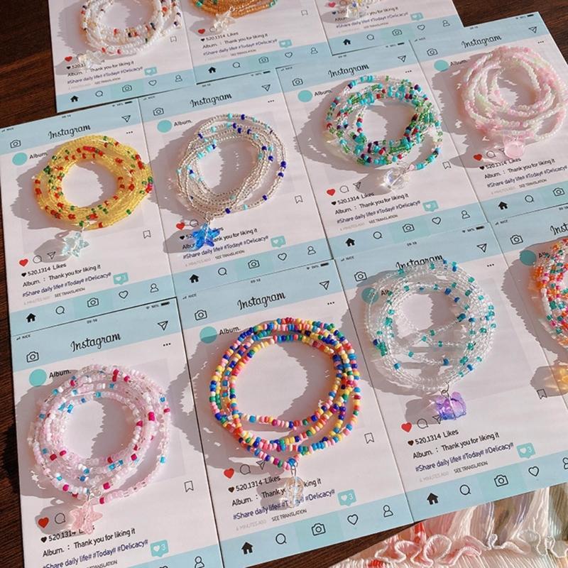 Small Rice Beads Layering Bracelets Stackable Wristband Colorful Beaded Bracelet Fashion Clear Pendant Bracelet Jewelry
