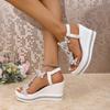 Women's Rhinestone Sandals 2025 Summer New Arrival Outdoor Platform Thick Sole Versatile Wedge Beach Sandals