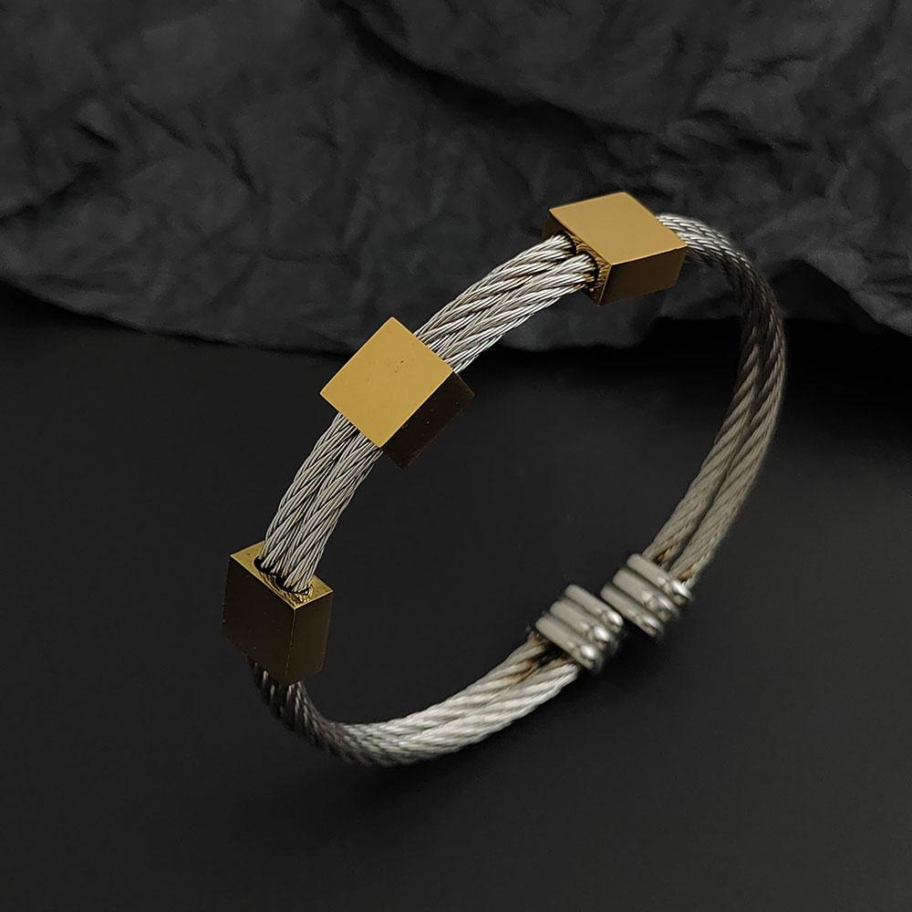 Creative Double-layer Steel Wire Square Gold-plated Stainless Steel Women's Bracelet Waterproof and Rust-free Couple Bracelet