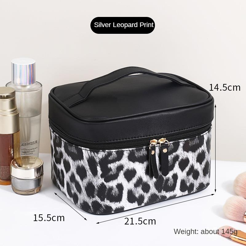Personalized Classic Makeup Bag with Retro Leopard Print Large Capacity Portable Toiletries Bag Waterproof PU Storage Bag