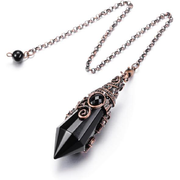 PESOENTH Black Obsidian Crystal Pendulum Dowsing Divination Scrying Pendulum with Bronze Wrap Healing Stone Gemstone Quartz Point Pendant Spiritual