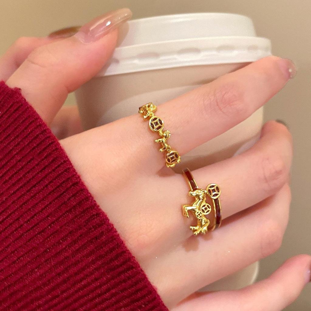 New Year Exquisite Chinese Horse Adjustable Ring for Women - Versatile Light Luxury Index Finger Accessory