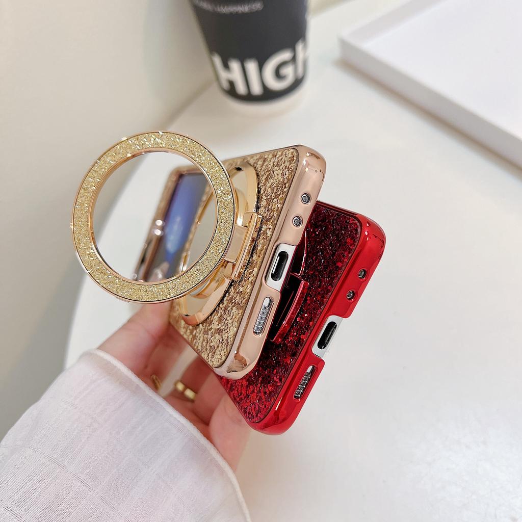 For Samsung Galaxy Z Flip7 FE 5G/Z Flip6 5G Case TPU+PC Kickstand Phone Cover with Mirror