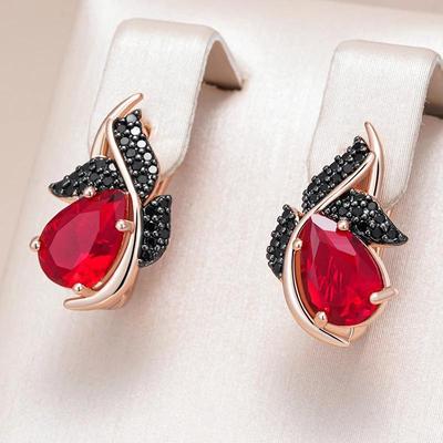 Orecchini Pendenti Geometrici in Zircone Nero Cristallo Rosso Inglesi Festa Personalità Accessori Gioielli Costume Donna