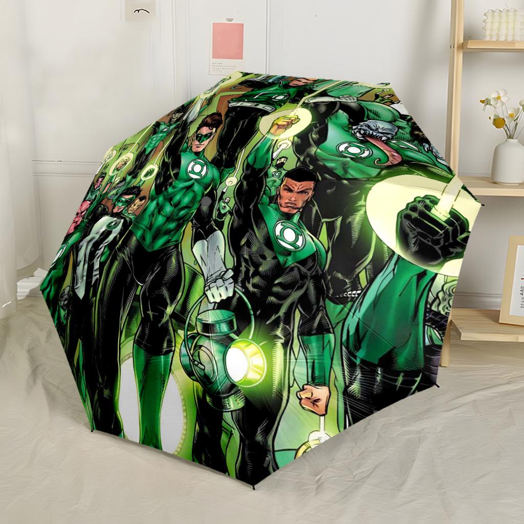 Green Lantern In Space Portable Automatic Umbrella Folding Umbrella with 8 Ribs Compact Design All-Season Travel Vibrant Pattern Umbrella