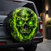 1pc, Horror Skull Flame Style Printed Pattern Car Tire Cover, Stylish Universal Wheel Hub Protector, Spare Tire Protection, Perfect Fit, Easy to Insta