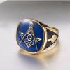 Anello Massonico Blu Oro Vintage Acciaio al Titanio Punk Retro Hip Hop Gioielli Fratellanza per Uomini Accessori Massonici