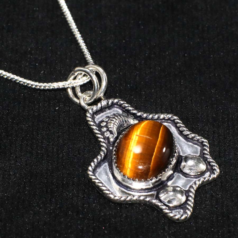 Outstanding Oval Tiger Eye 925 Silver Plated Necklace 18" Premium Jewellery z5f71