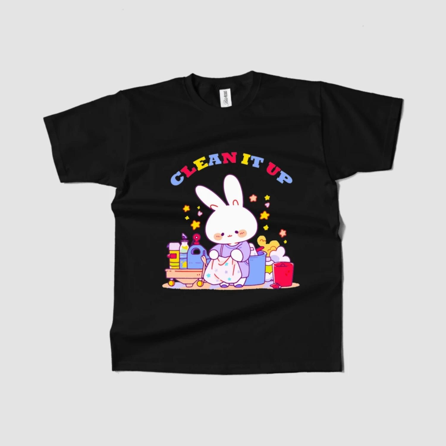 

Women s T-Shirt Short Sleeve Round Neck Summer Graphic Tee Clean It Up Cute Bunny Design Trendy 2023 Fast Ship S чёрный