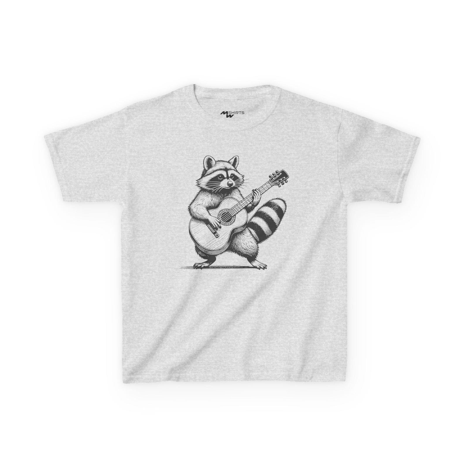 Raccoon Guitar Kids Tee | Animal Graphic Shirt L