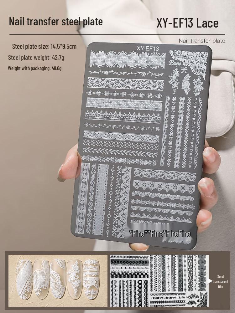 Nail Art Stamping Plates - Star, Polka Dot, Lines, Grid Lace Textures