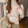 Women's Basic Half-High Neck Base Layer Top Fashionable Long Sleeve T-Shirt Slim Fit Versatile Inner Wear for Autumn
