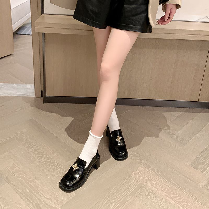 2025 Vintage British Style Chunky Heel Women's Loafers Luxury High Quality PU Leather Platform Heeled Shoes