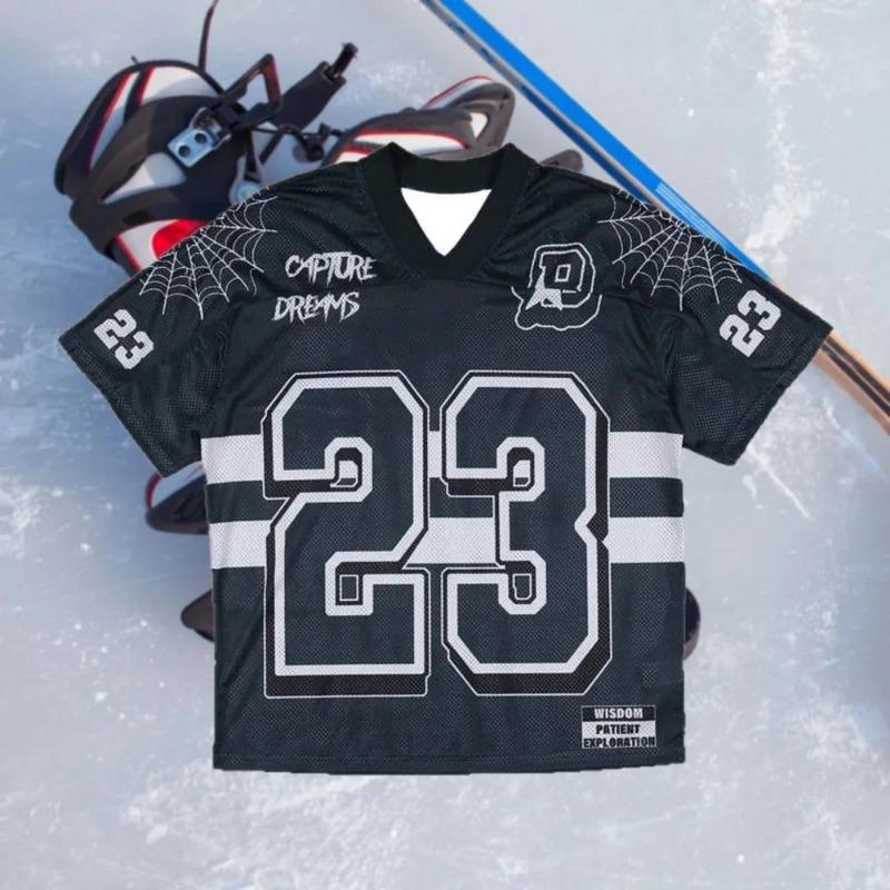 Nuova T-shirt da uomo americana per l'hockey su ghiaccio, traspirante e confortevole, con scollo a V, abbinata a un top sportivo da esterno stampato digitalmente
