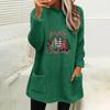 Women's Christmas Print Round Neck Long Sleeve Plush Hoodie with Pockets