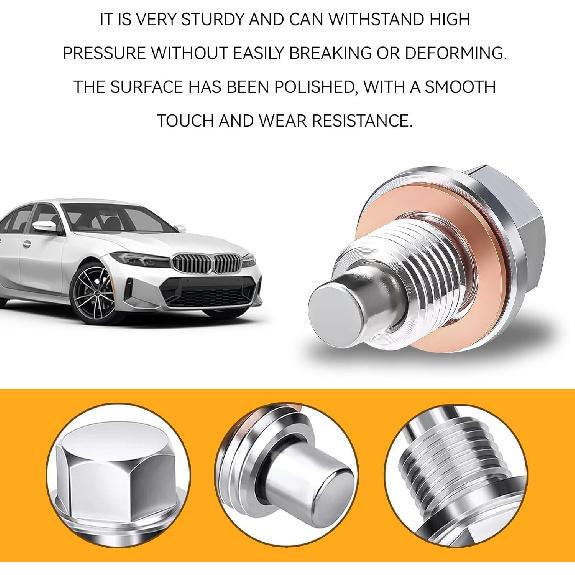 Oil Drain Plug, Magnetic M14X1.5 Oil Pan Drain Nut Bolt With 5PCS Copper Crush Washer Gasket, Stainless Steel Engine Sump Pan Anti Leakage