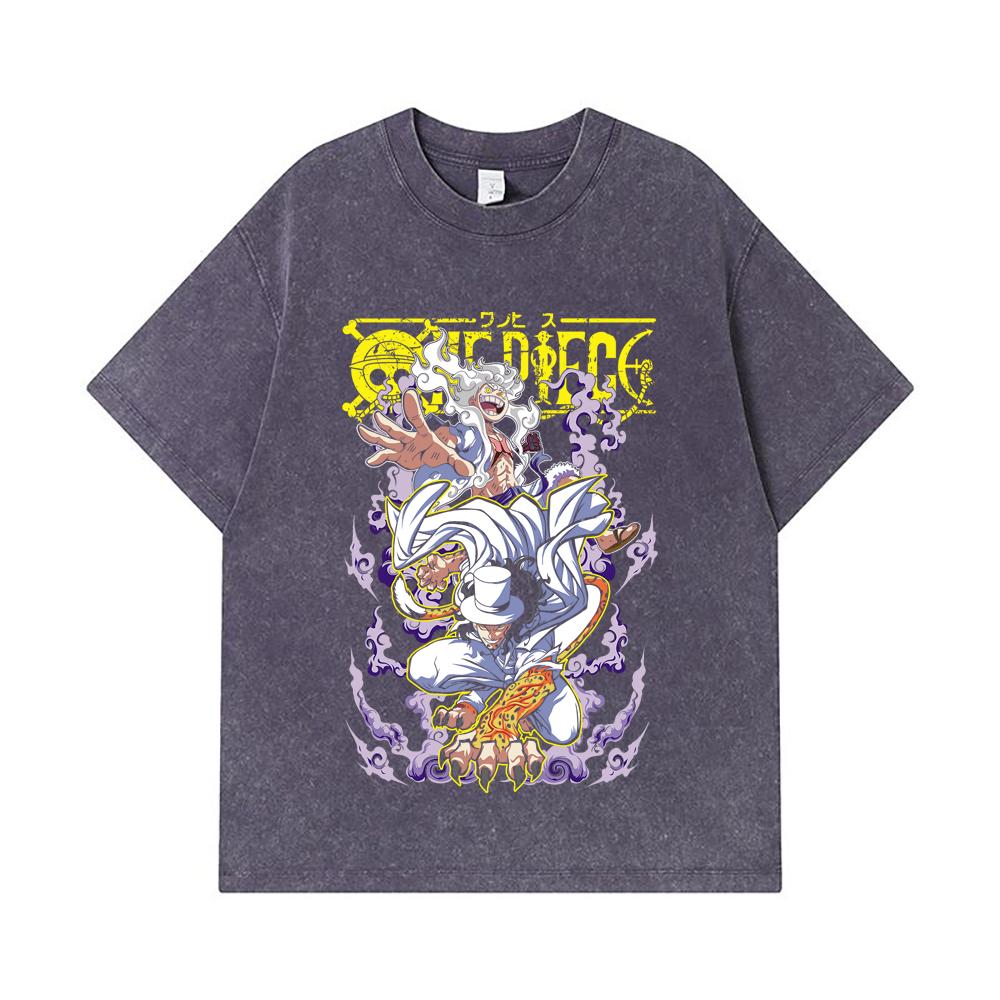 275 GSM Washed T-shirts 100% Cotton One Piece V64 Luffy Lucci Print Unisex Heavy Cotton T Shirt