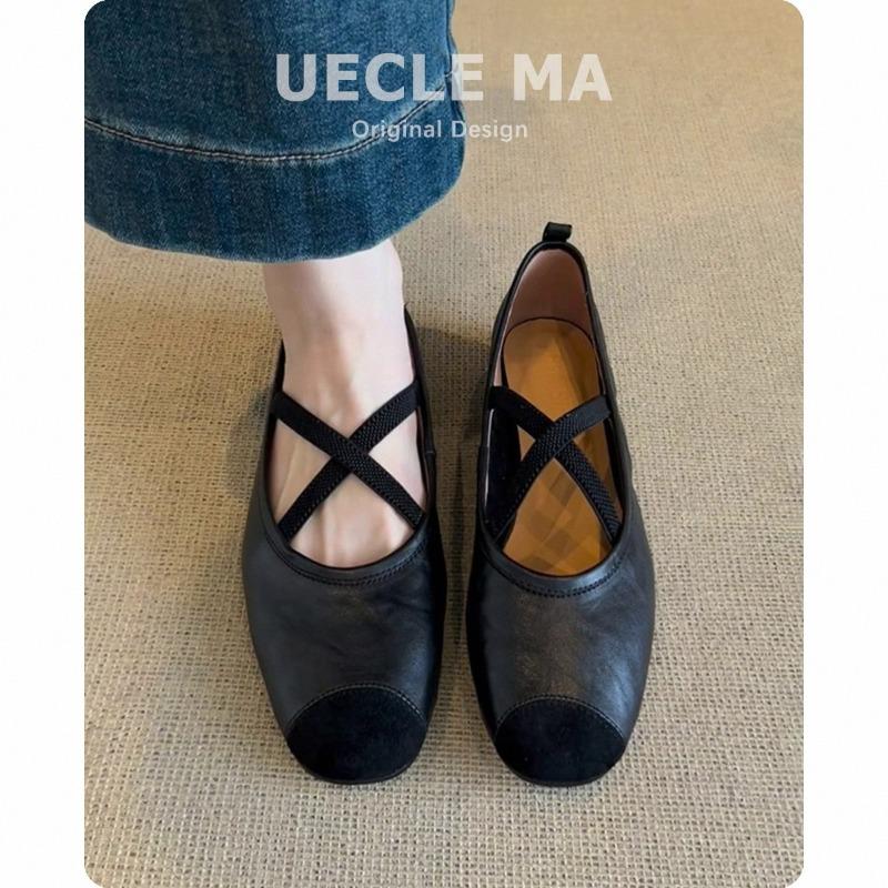 Super soft lambskin~ retro single shoes women's flat ballet shoes shallow mouth evening shoes cross belt Mary Jane shoes