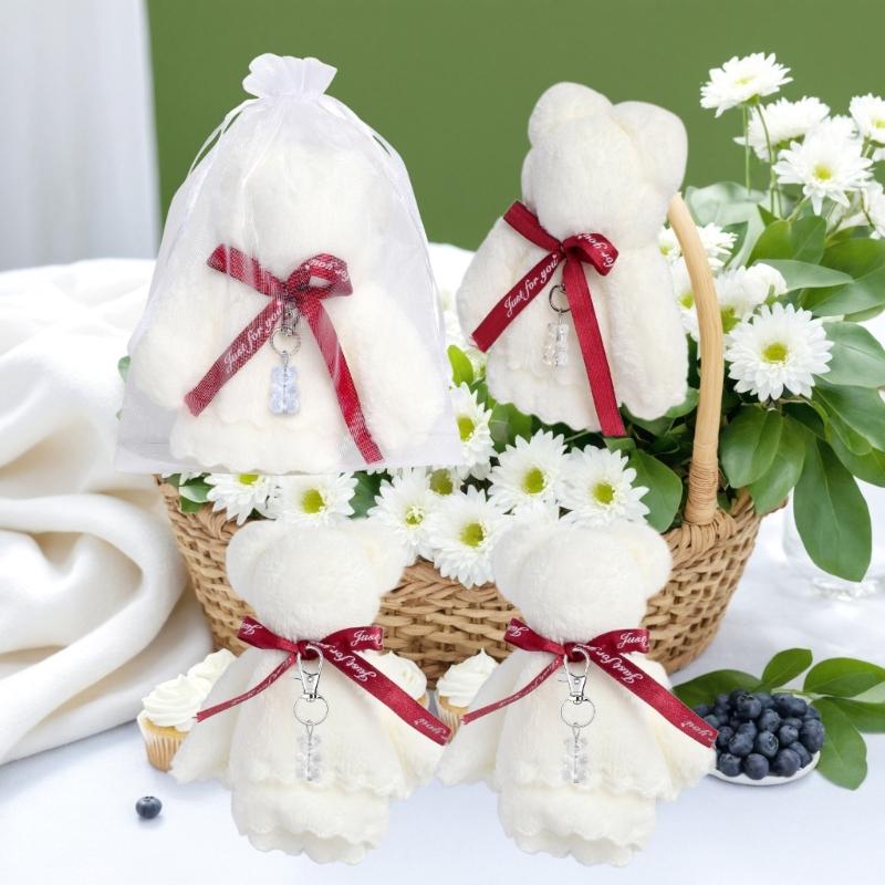 Baby Shower Favors for Kids Plush Bear Keychains with Organza Bags Towels Thank You Tages for Baby Shower Party Supplies