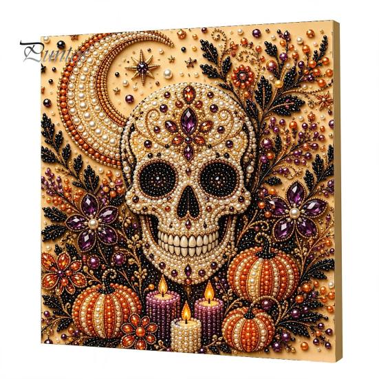 Pumpkin Wall Art Ghost Faux Pearl Kit, Halloween Painting DIY Autumn Home Decor 3D Spooky Skull Craft Kit for Adults Beginners, Fall Handmade