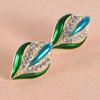 1 Pair of Women's Earrings Retro Style Leaf and Bud Colorful Glaze Diamond-mounted Ear Clip