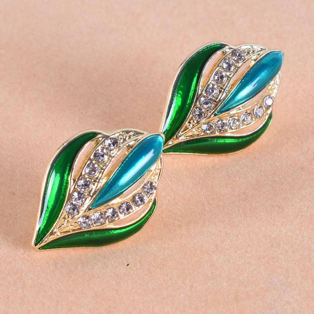 1 Pair of Women's Earrings Retro Style Leaf and Bud Colorful Glaze Diamond-mounted Ear Clip