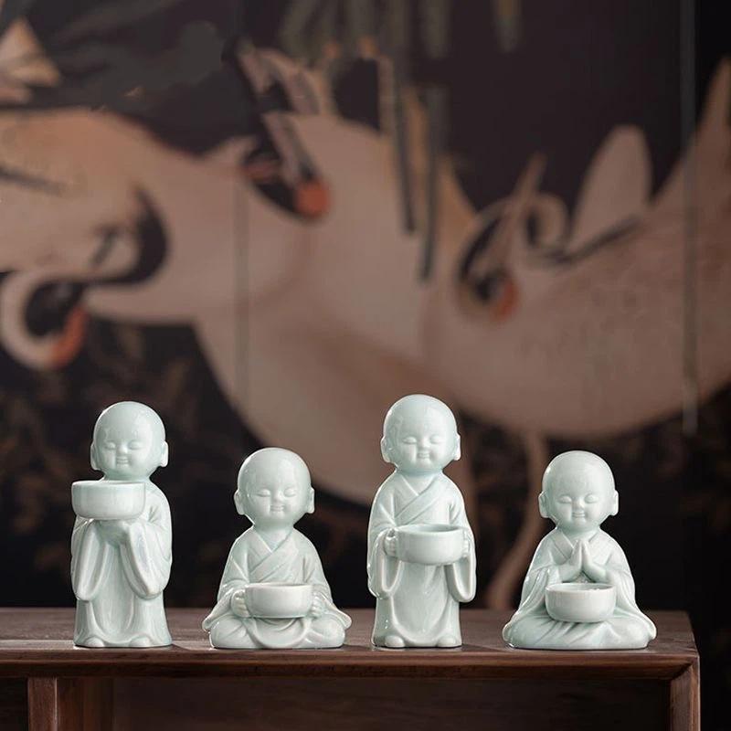 Portacandele Monachino Zen in Ceramica Carino, Statuetta Decorativa Arredamento per la Casa