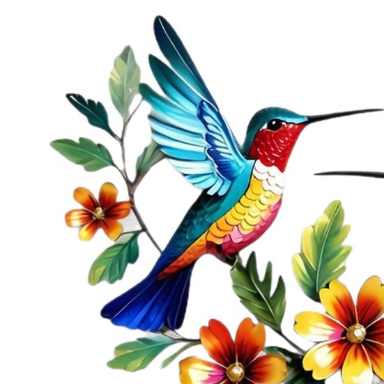 Hummingbird Bloom Metal Wall Art, Rustic Colorful Floral Bird Wall Hanging Decor for Living Room, Bedroom, Entryway, Garden, Patio