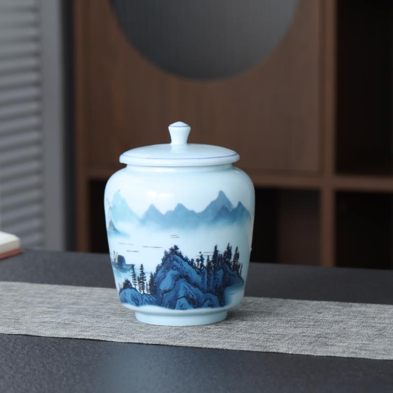 Creative Ceramic Tea Caddy Landscape Flower Decoration Jar Multifunctional Sealed Coffee Beans Nut Medicinal Herb Storage Box