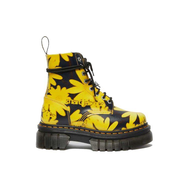 Dr. Martens Heaven MJ X  Audrick Top Grain Leather Daisy Print 8-Hole Short Martin Boots Women boots Black Yellow 27513032
