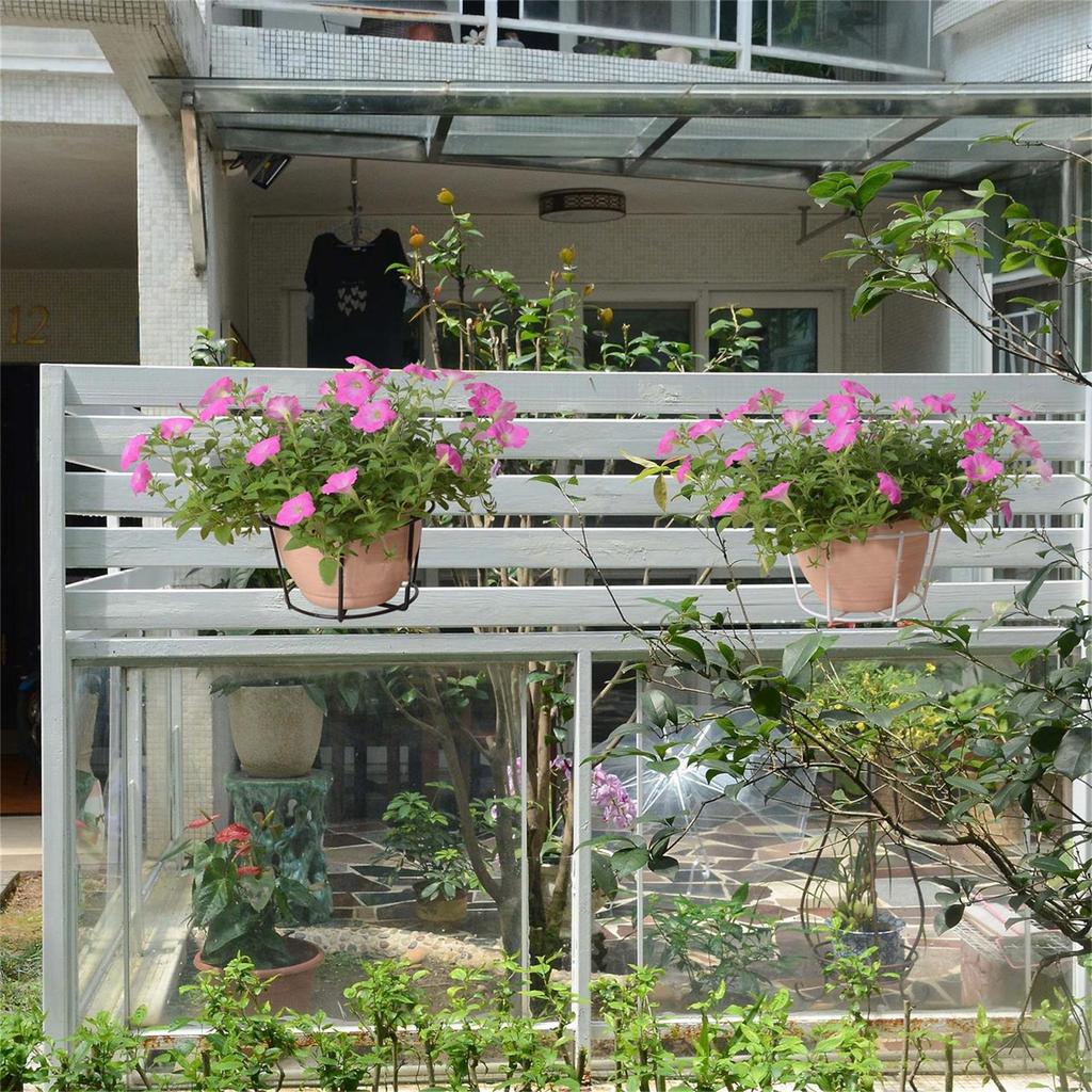 (1 Piece) (White Iron Frame 15cm) Round Balcony Railing Hanging Rack, Garden Iron Frame, Wall Mounted Flower Pot,