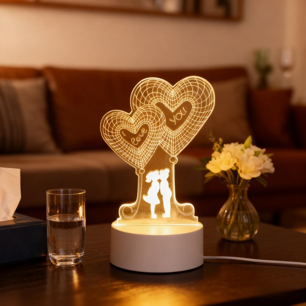 USBpowered 3D Heart-shaped Couple Night Light Holiday Birthday Gift Bedroom Bedside Decoration Night Light Home Novelty Lighting