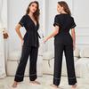 Women’s Pajamas Sleeping Suits Short Sleeves Bathrobes Tops and Long Pants 2 Pieces Set Sleep Lounge Wear Comfy After Bathing Home Clothes Night Wear