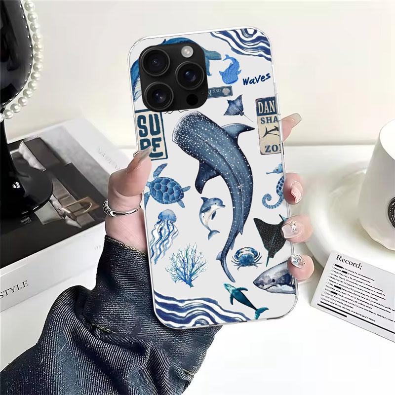 

Ocean Starfish Sea Turtle Shark Soft Phone Case For IPhone 11 17 Air 16E 16 Pro Max 15 + 14 Plus 13 Mini 12 Apple 7 SE 8 Fundas iPhone 16 Pro