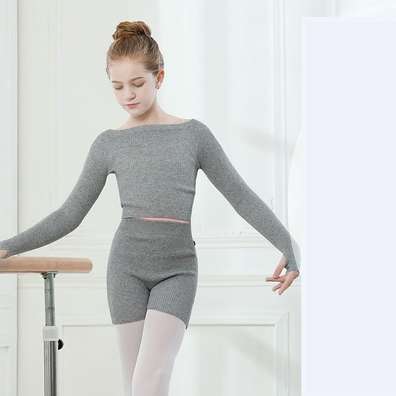 Kids Dance Sweater Girls Dance Wear Off Shoulder Practice Leotard Shawl Neck Sweater Chinese Dance Jacket