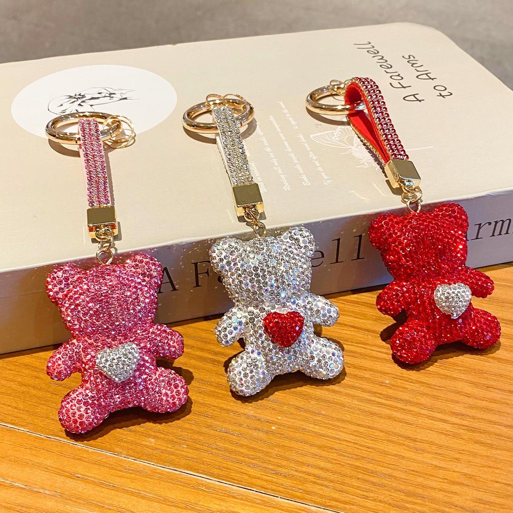 Little Bear Full Diamond Wind Keychain - Pure Color, Simple, Luxurious, High-end, Car Hanger
