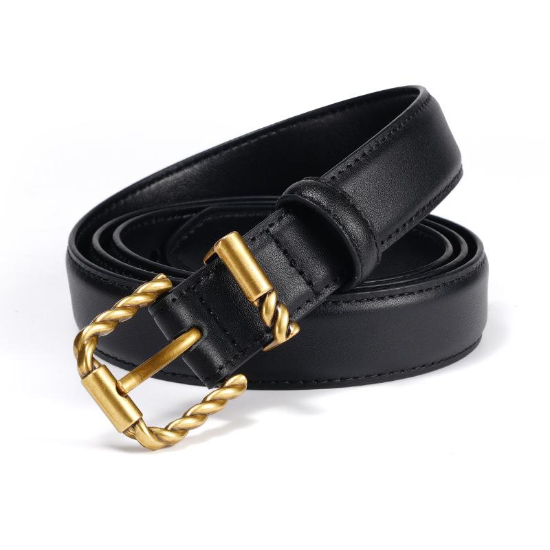 New Twist Buckle Leather Women's Belt, Retro Design First Layer Cowhide Needle Buckle with Jeans Pants Belt