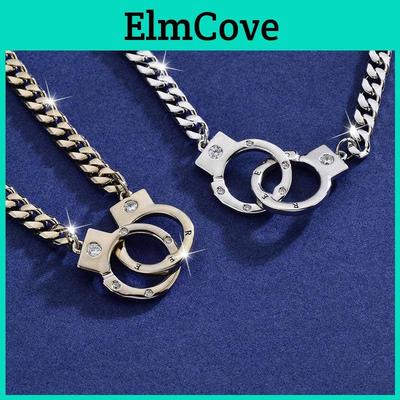 Elegant Titanium Steel Handcuff Necklace For Men And Women With Gold Inlaid Geometric Design