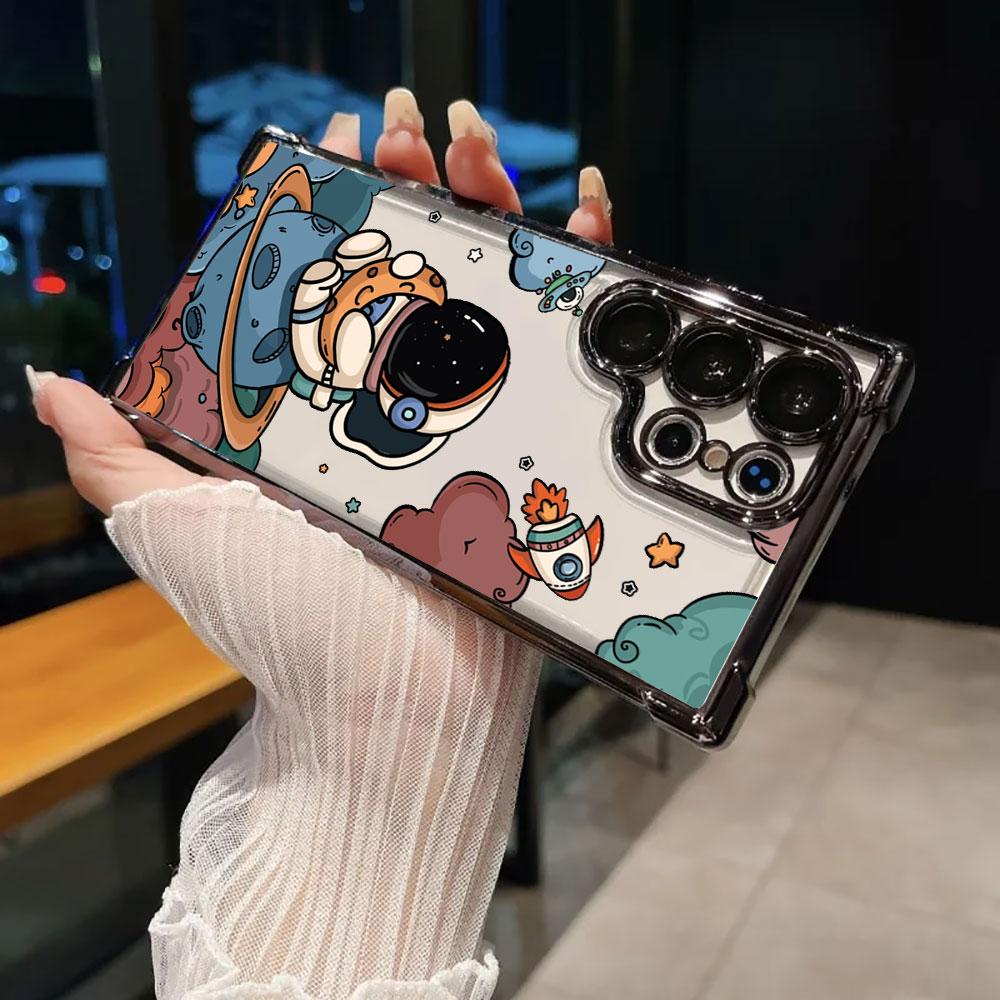 Astronaut Rocket Funda For Samsung S26Ultra Phone Case For Galaxy S25 FE S26 S24 S23 S22 S21 Ultra S20 Plus S25FE 5G Clear Cover