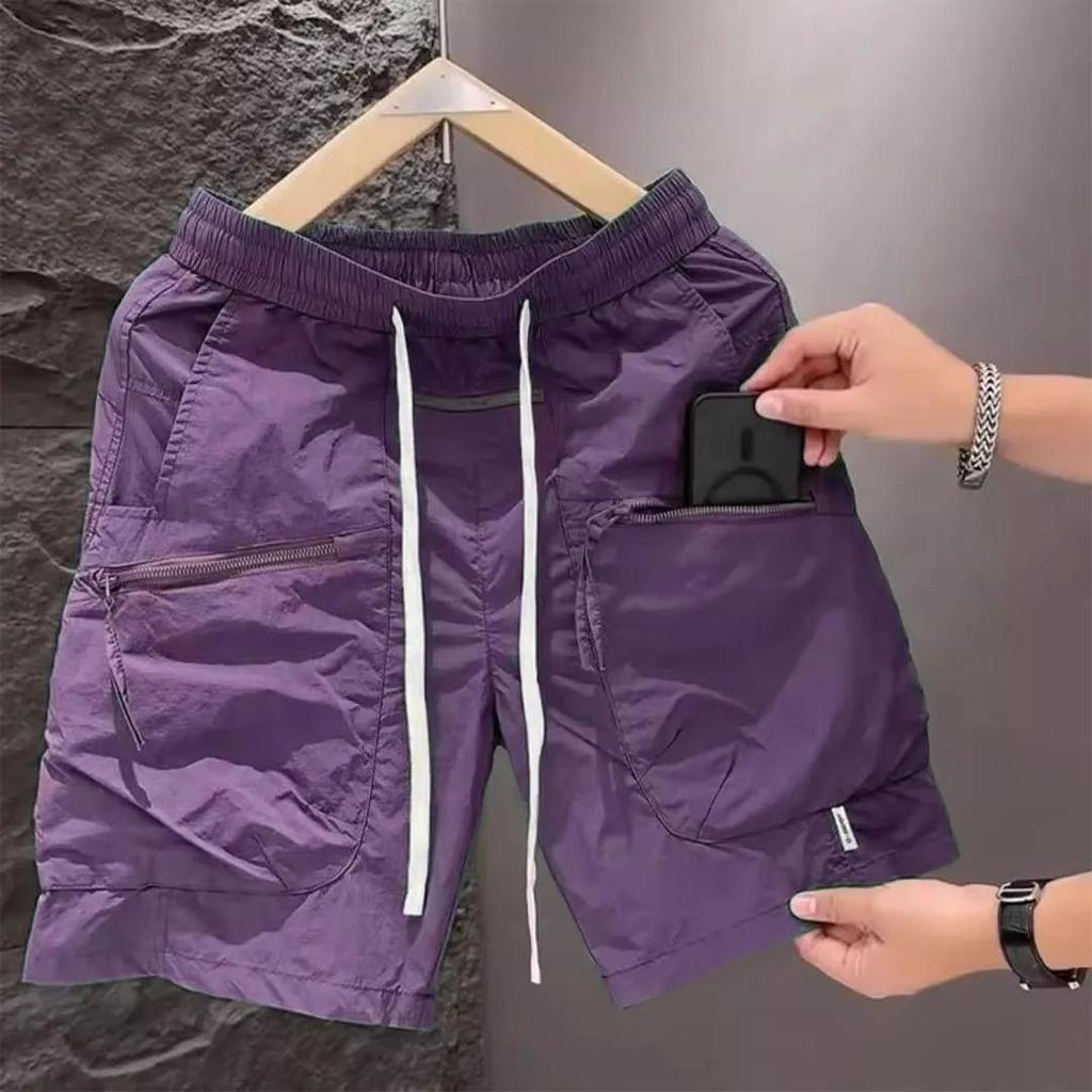 Men's Summer Pocket Zipper Cargo Shorts Loose Quick-drying Sports Casual Five-point Beach Pants