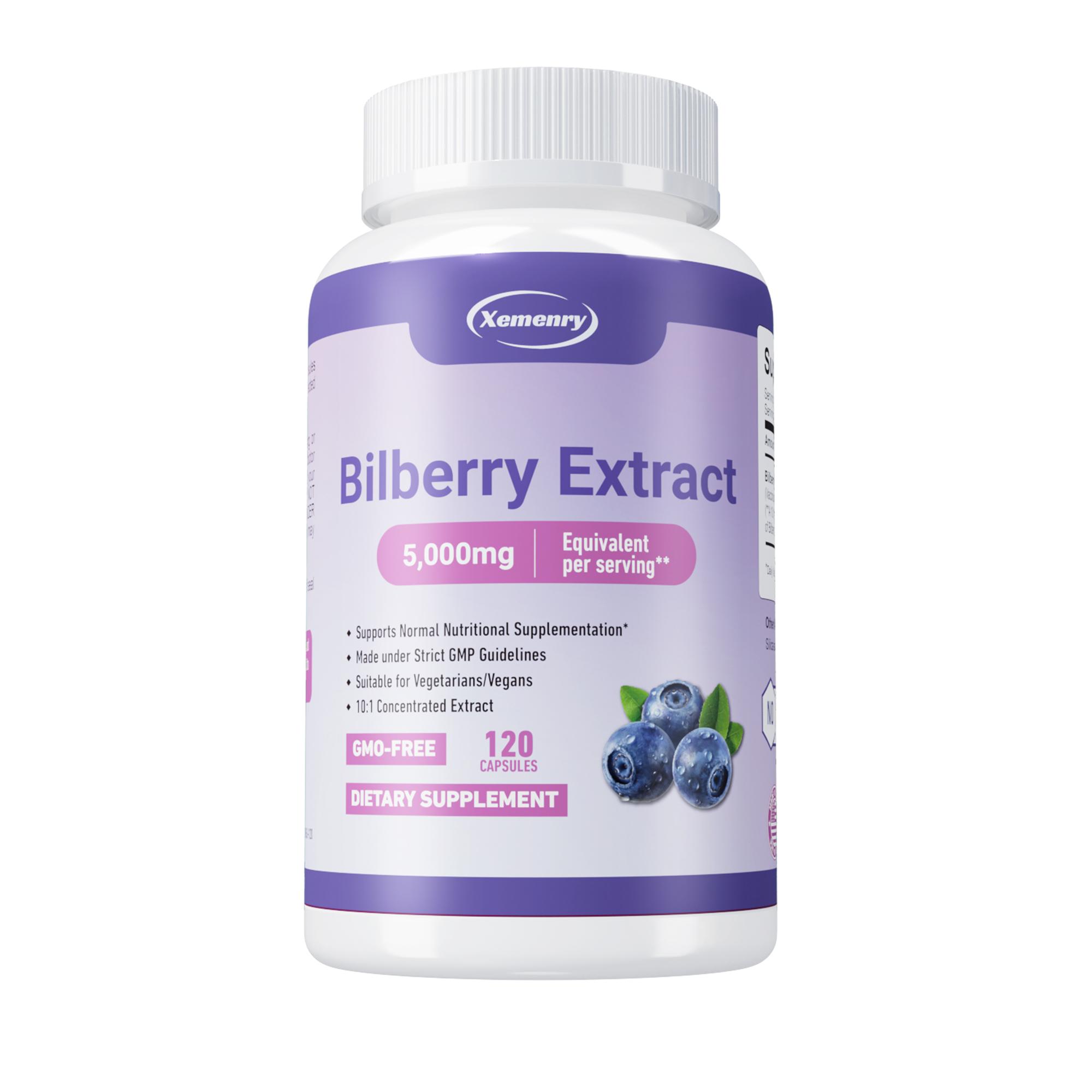 Xemenry High-Concentration Bilberry Extract Capsules, 10:1 Extraction of 5000mg Bilberry Fruit, Suitable for Adults 120*1