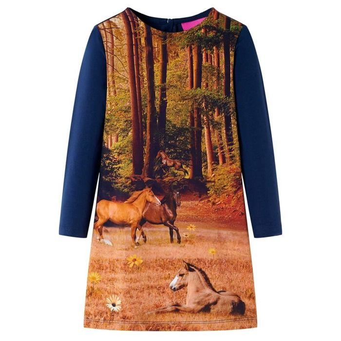 Robe sweat - vidaXL - Fille - Couleur marine - Taille élastique - Tissu léger et extensible