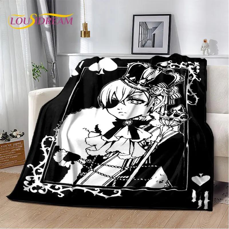 Black Butler Anime Cartoon Měkká plyšová deka, flanelová deka přehoz do obývacího pokoje Ložnice Pohovka Pohovka Piknikový povlak pro děti