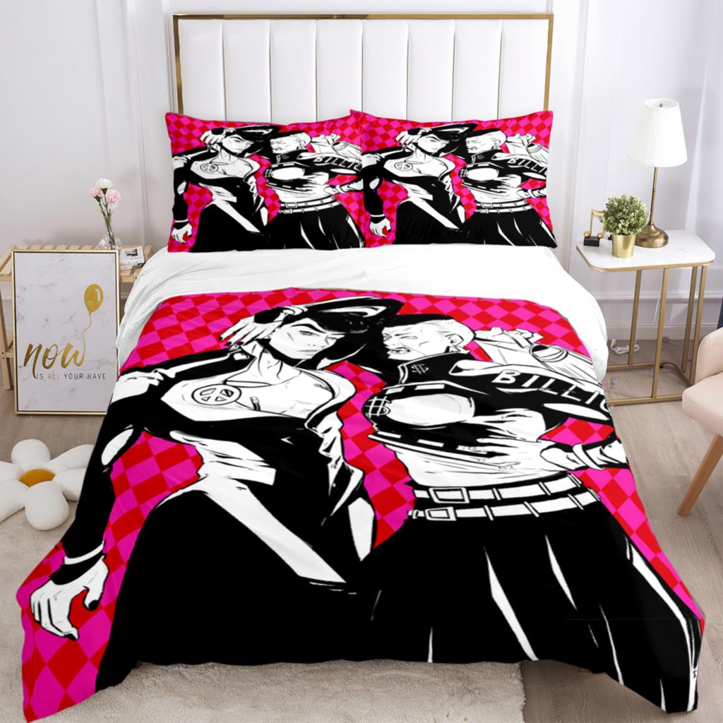 JOJO Anime Print Three Piece Bedding Set Fashion Article Boys Or Adults For Beds Quilt Covers Pillowcases Bedding Set Gift